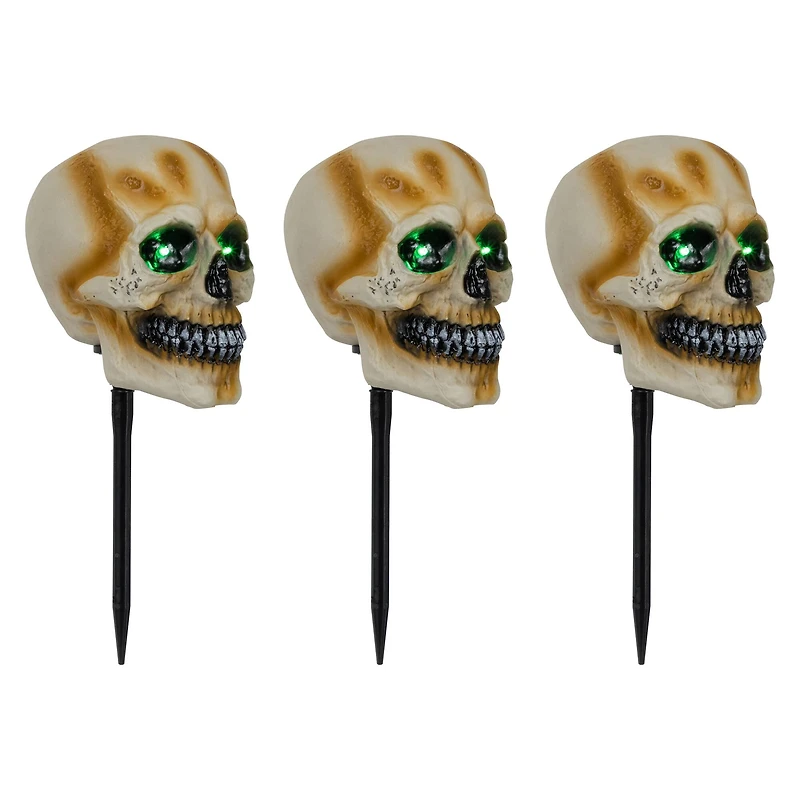 15" Lighted Skeleton Head Halloween Pathway Markers with Sound Set