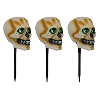 15" Lighted Skeleton Head Halloween Pathway Markers with Sound Set