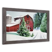 Designs Direct 30" x 20" Snowy Red Barn Western Gray Framed Print