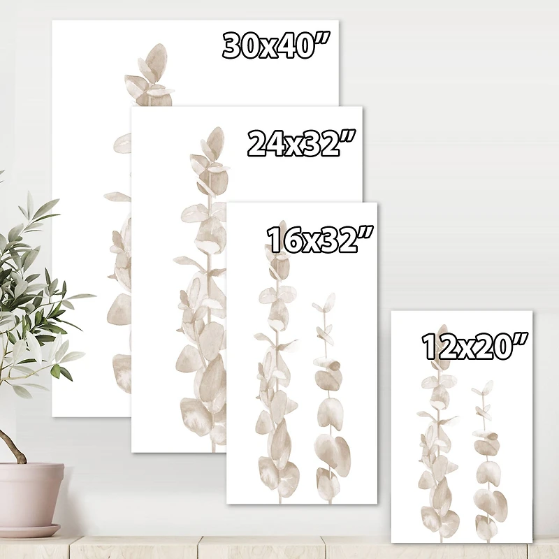 Designart - Beige Eucalyptus Branches On White