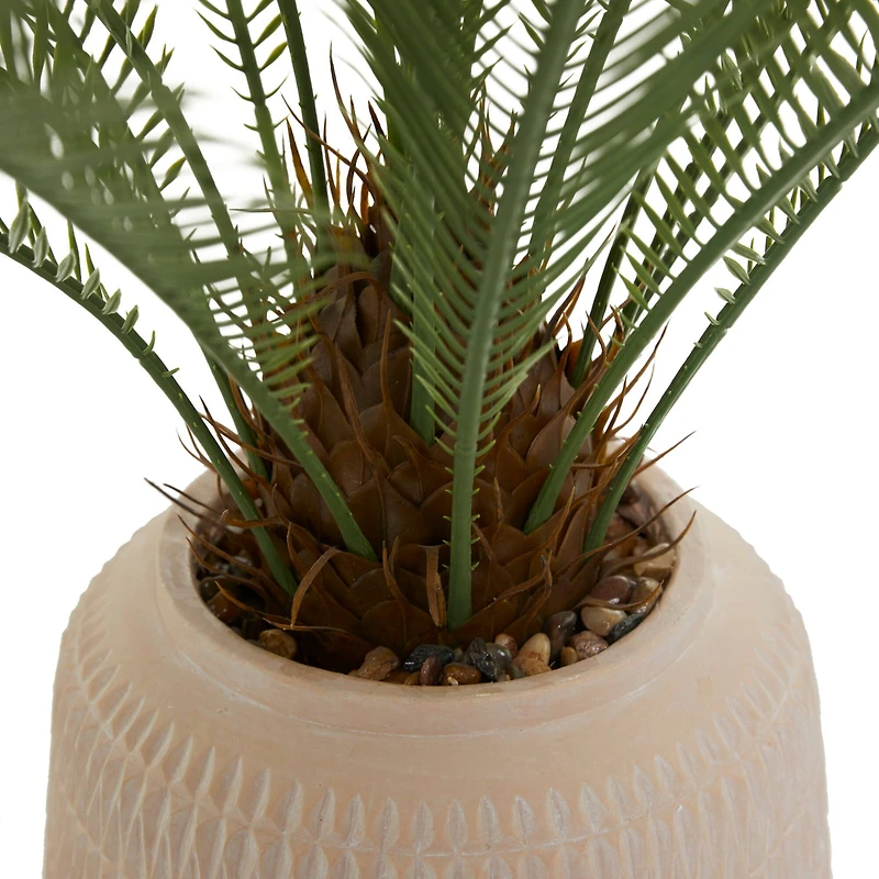 3ft. Green Sago Palm Faux Foliage Artificial Plant with Pink Ceramic Pot