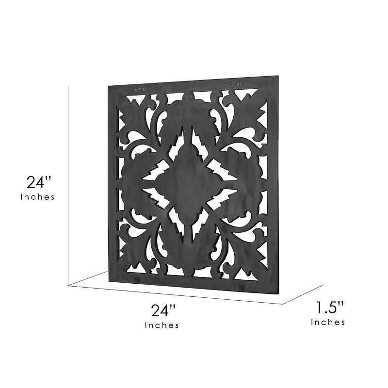 American Art Décor™ 24" Black Hand-Carved Square Arabesque Wall Medallion