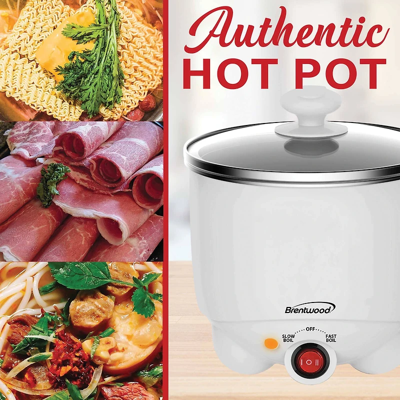 Brentwood White 1.1qt. 400 Watt Stainless Steel Electric Hot Pot Cooker & Food Steamer