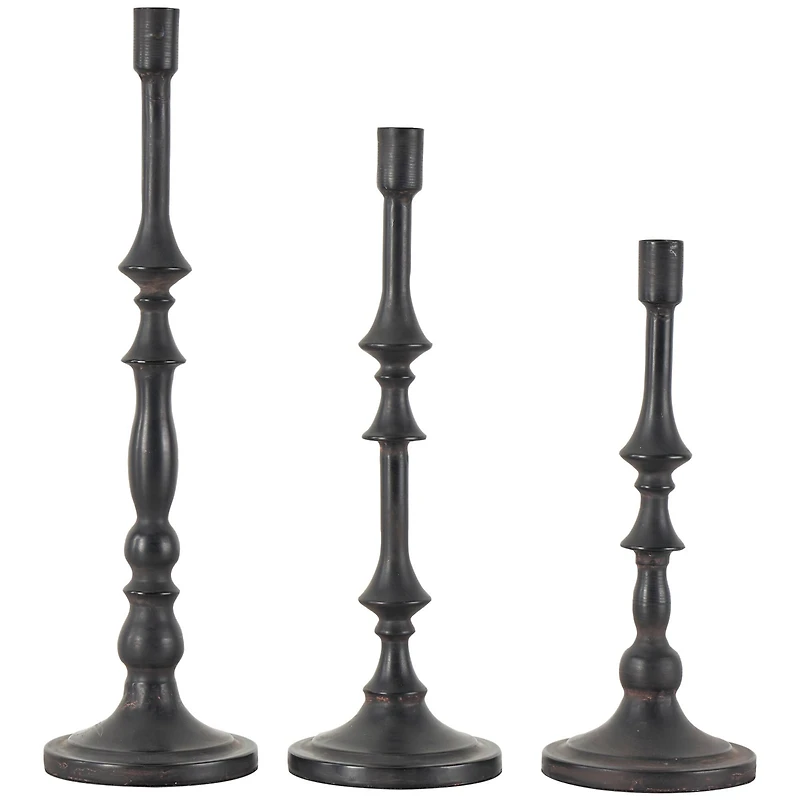 Black Metal Turned Style Candle Holder Set
