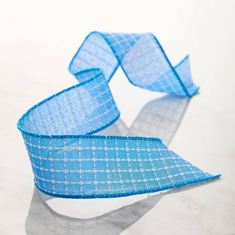 1.5" x 3yd. Faux Linen Wired Grid Ribbon by Celebrate It™ Classic