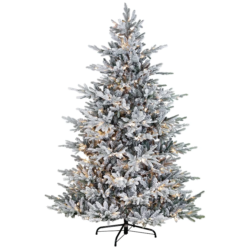 7.5ft. Pre-Lit Real Touch™ Flocked Grand Teton Pine Artificial Christmas Tree, Warm White LED Lights