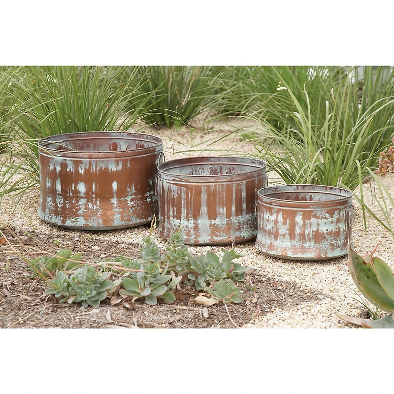 Copper Metal Rustic Planter Set