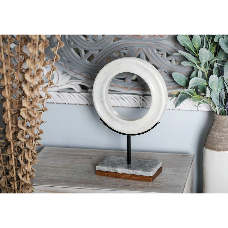 CosmoLiving by Cosmopolitan 14" White Geometric Marble Sculpture