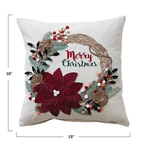 Hello Honey® 18" Merry Christmas Embroidered Applique Wreath Cotton Pillow