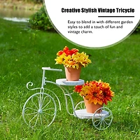 Glitzhome® 24" White Metal Tricycle Planter Stand with Solid Wood Tray