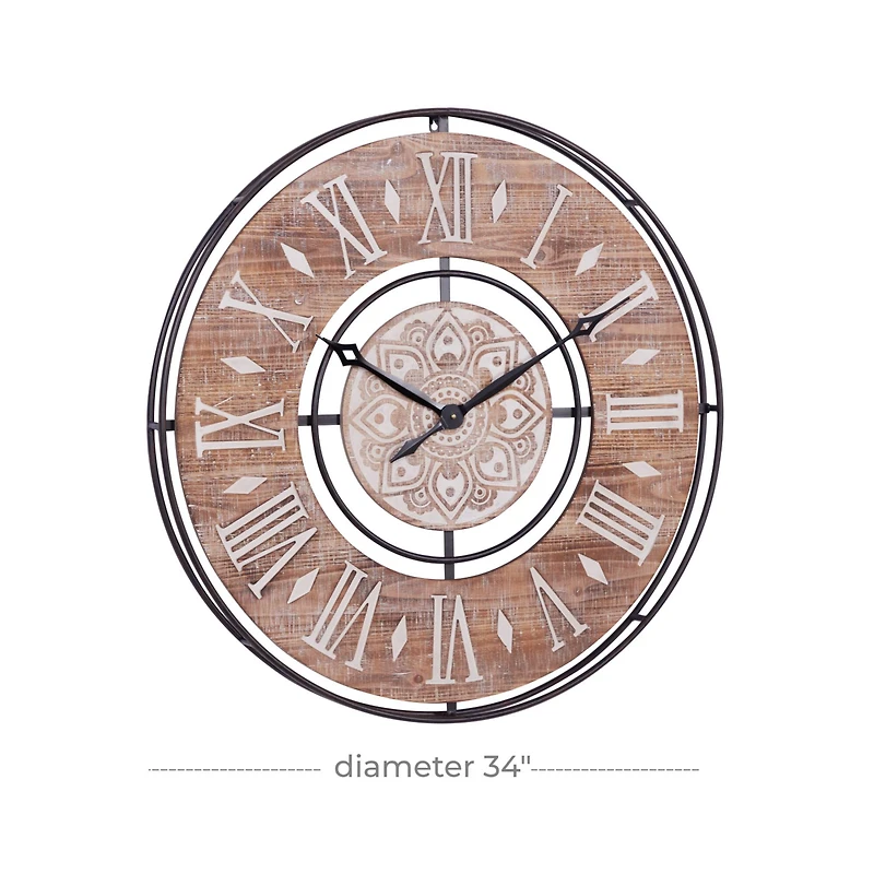 Brown Farmhouse Wood Wall Clock, 34" x 34"