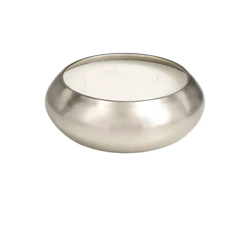 Sweet Bamboo Scented 4-Wick Candle in Wide Silver Bowl