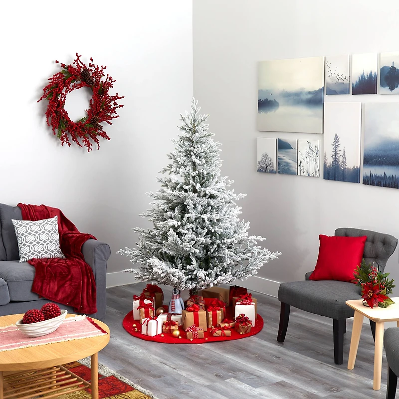 6ft. Pre-Lit Flocked Fraser Fir Artificial Christmas Tree with Warm White LED Lights