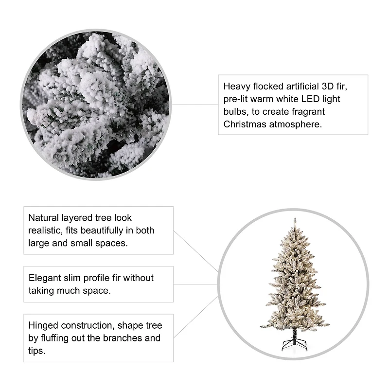 6ft. Pre-Lit Flocked Fir Artificial Christmas Tree, Warm White LED Lights