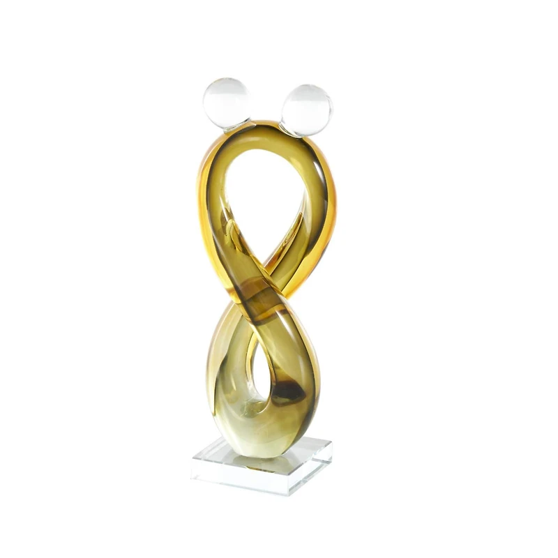 12" Amber Yellow Glass Abstract Infinity Sculpture