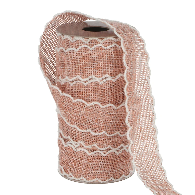 1" x 3yd. Faux Burlap Scallop Ribbon by Ashland® English Romance