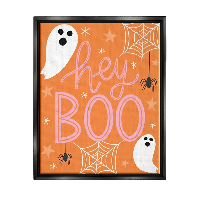 Stupell Industries Hey Boo Orange Halloween Ghosts Framed Floater Canvas Wall Art