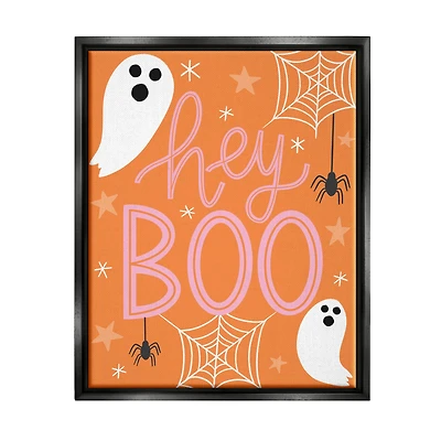 Stupell Industries Hey Boo Orange Halloween Ghosts Framed Floater Canvas Wall Art