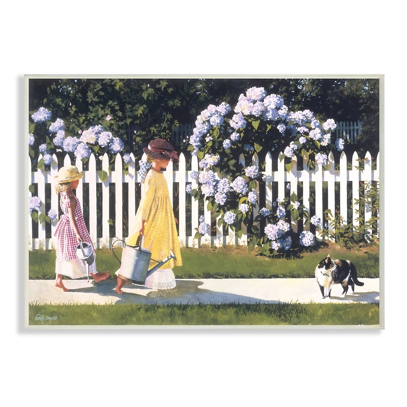 Stupell Industries Girls Gardening Neighborhood Sidewalk Picket Fence Wall Plaque