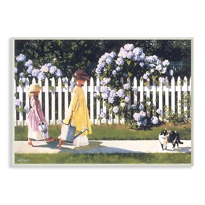 Stupell Industries Girls Gardening Neighborhood Sidewalk Picket Fence Wall Plaque
