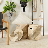 Brown Sea Grass Contemporary Storage Basket Set with Lids