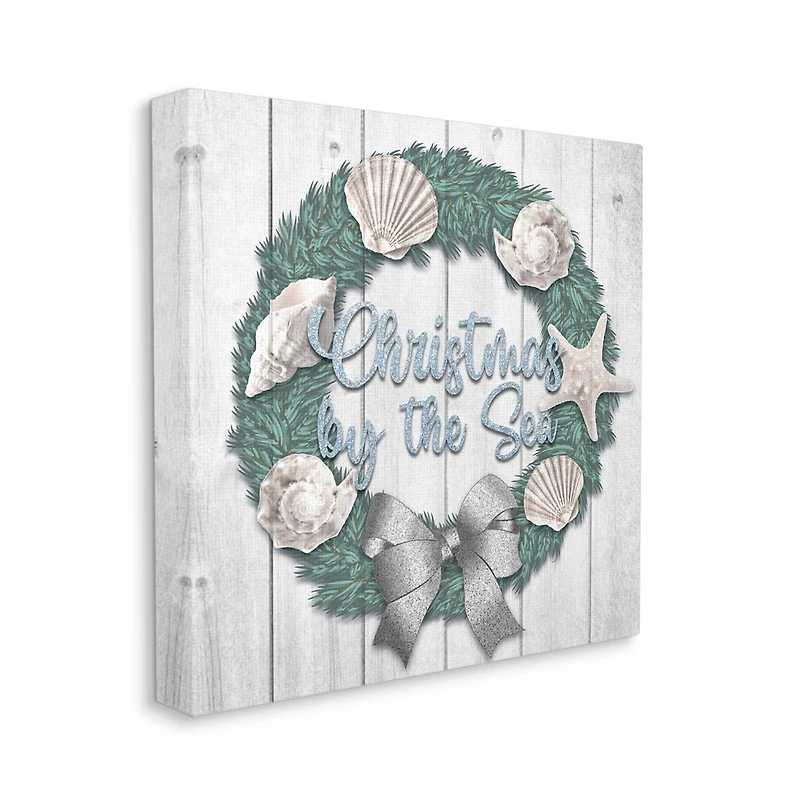 Stupell Industries Christmas By The Sea Nautical Wreath Canvas Wall Art