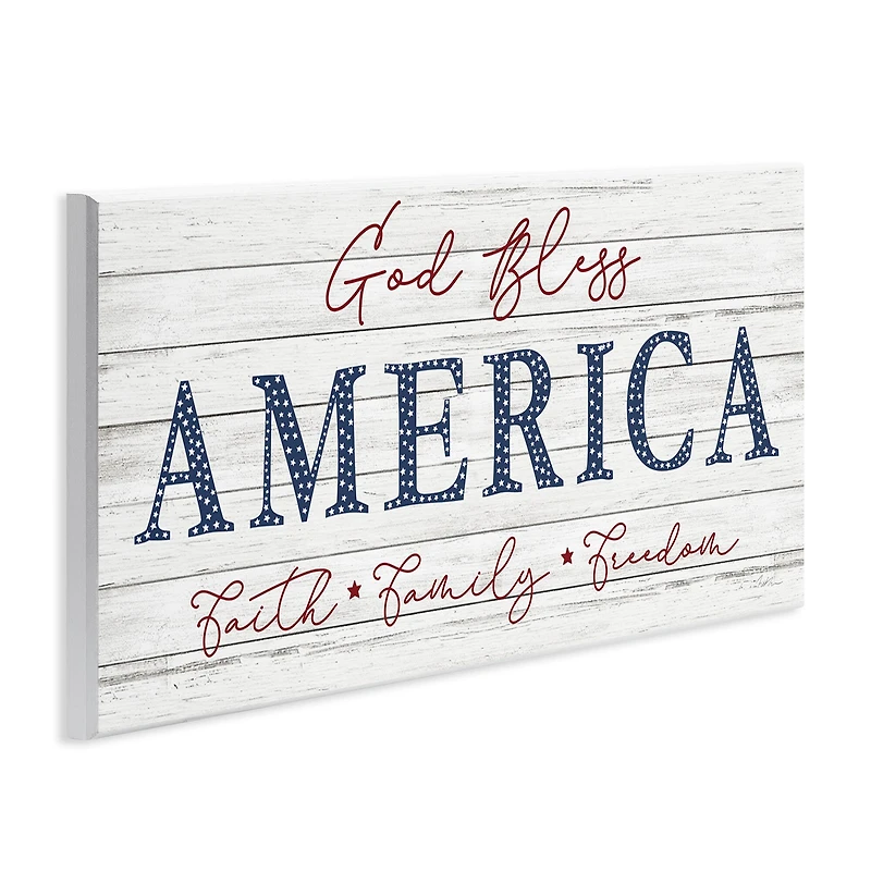 Stupell Industries God Bless America Faith Family Freedom Hanging Sign Wall Plaque Art