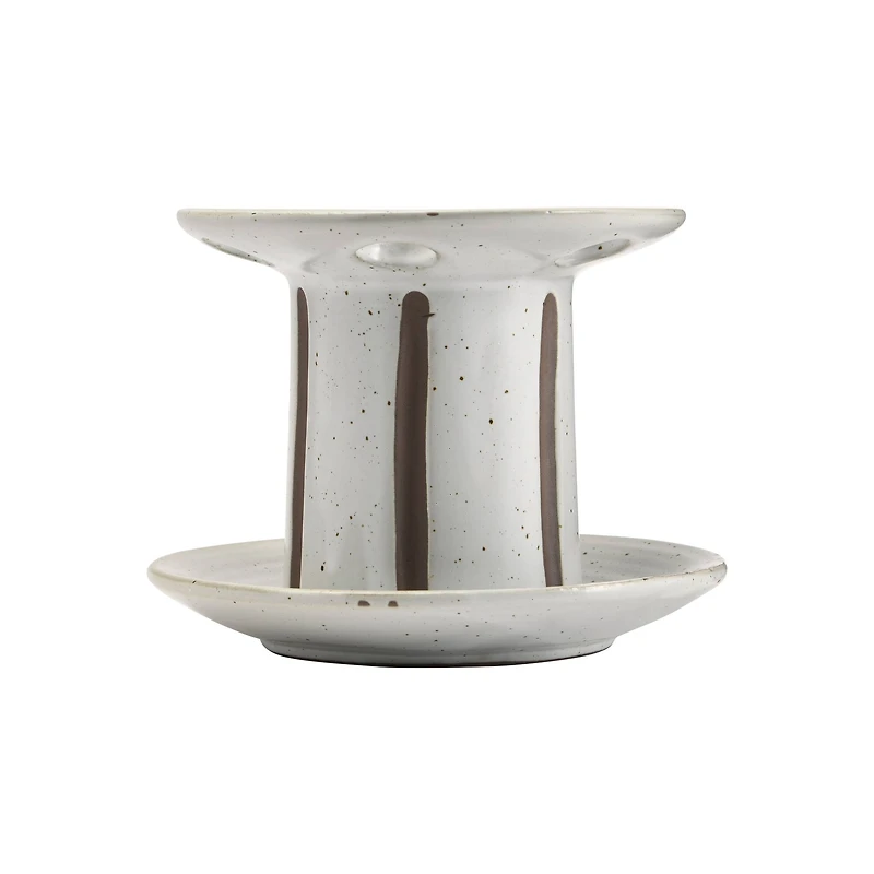 Hello Honey® White & Brown Striped Stoneware Toothbrush Holder