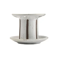 Hello Honey® White & Brown Striped Stoneware Toothbrush Holder