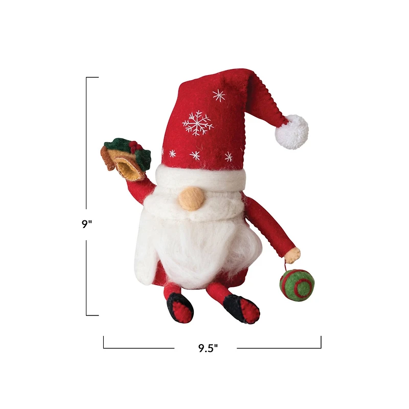 Hello Honey® 9.5" Handmade Wool Felt Santa Gnome with Embroidery