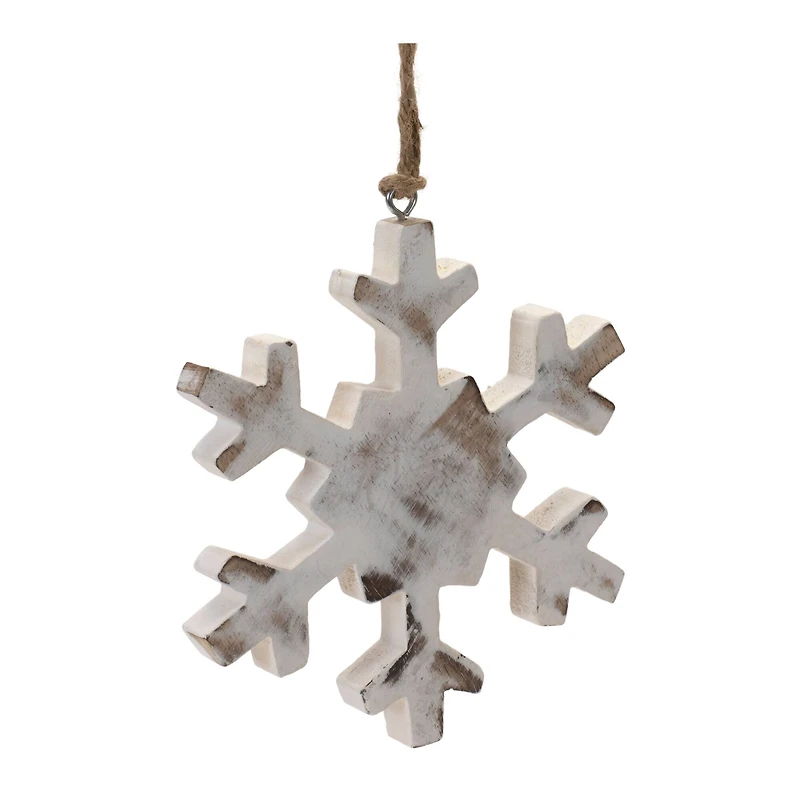 Whitewashed Wood Snowflake Ornament Set