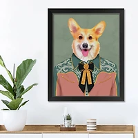 Dressed Corgi 1 11" x 14" Black Framed Print Under Plexiglass