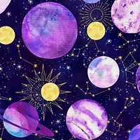 Fabric Editions Purple Planets Cotton Fabric