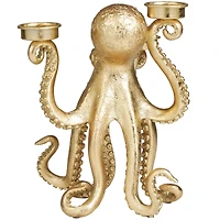 9" Gold Polystone Textured Octopus Candelabra with Tentacle Candle Slots
