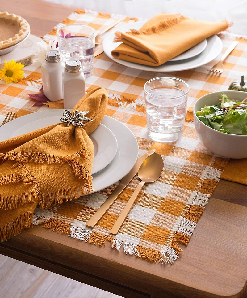 DII® Pumpkin Spice Heavyweight Check Fringed Placemat Set
