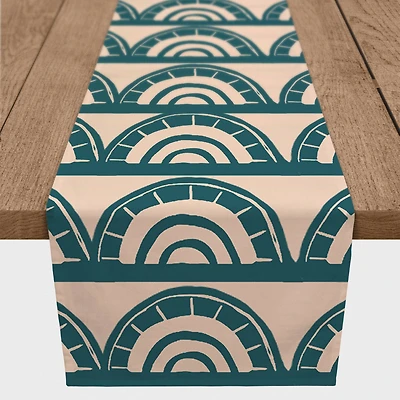 Abstract Teal Arch Pattern 16" x 90" Cotton Twill Runner