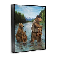 Stupell Industries Brown Grizzly Bear Family Fishing Mountain Lake Landscape Framed Giclee Art