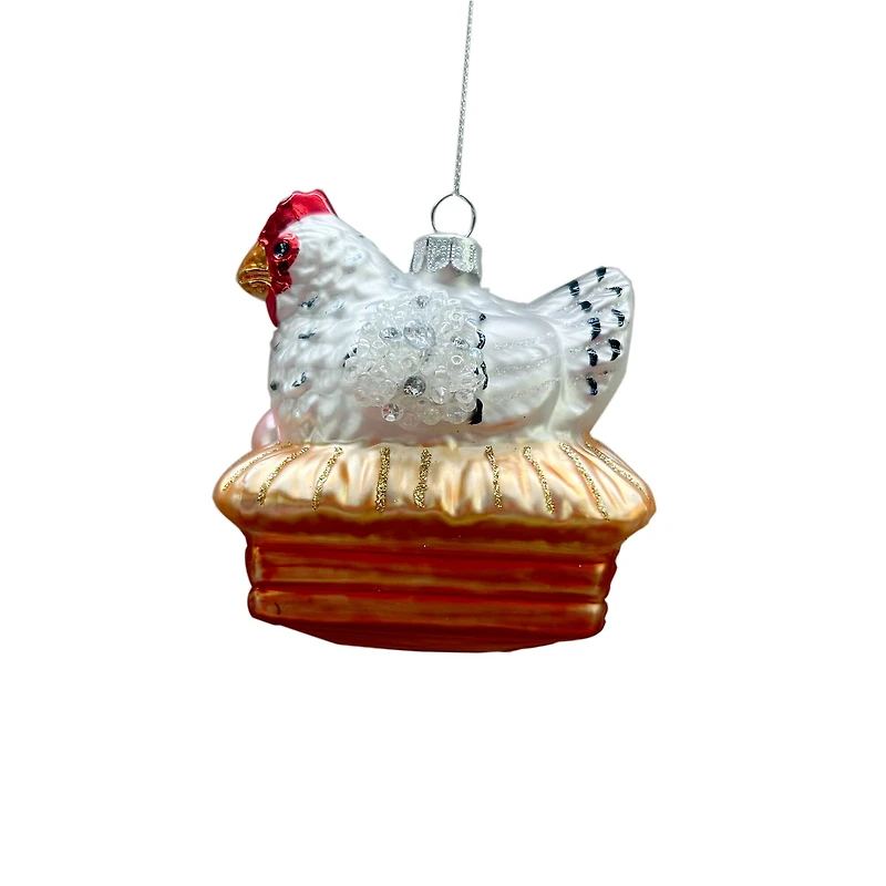4.25" Hen on Eggs Glass Ornament by Ashland®