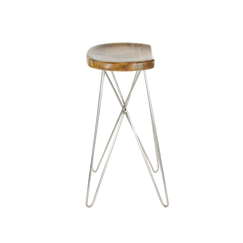 30" Light Brown Mango Wood & Metal Contemporary Bar Stool