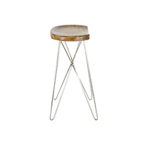 30" Light Brown Mango Wood & Metal Contemporary Bar Stool