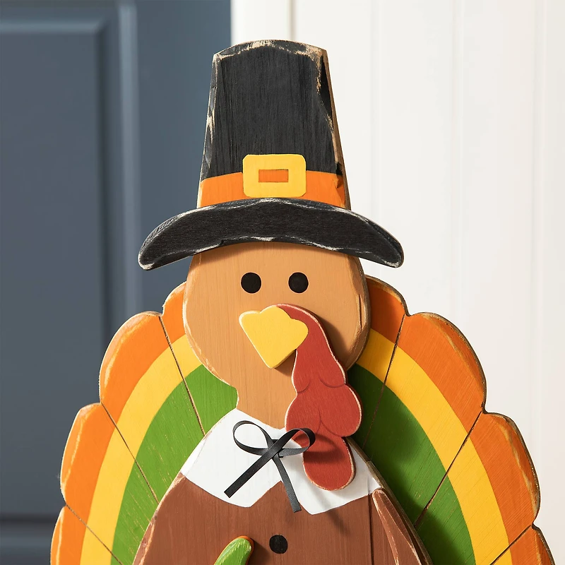 Glitzhome® 30.25" Thanksgiving Wood Turkey Porch Décor