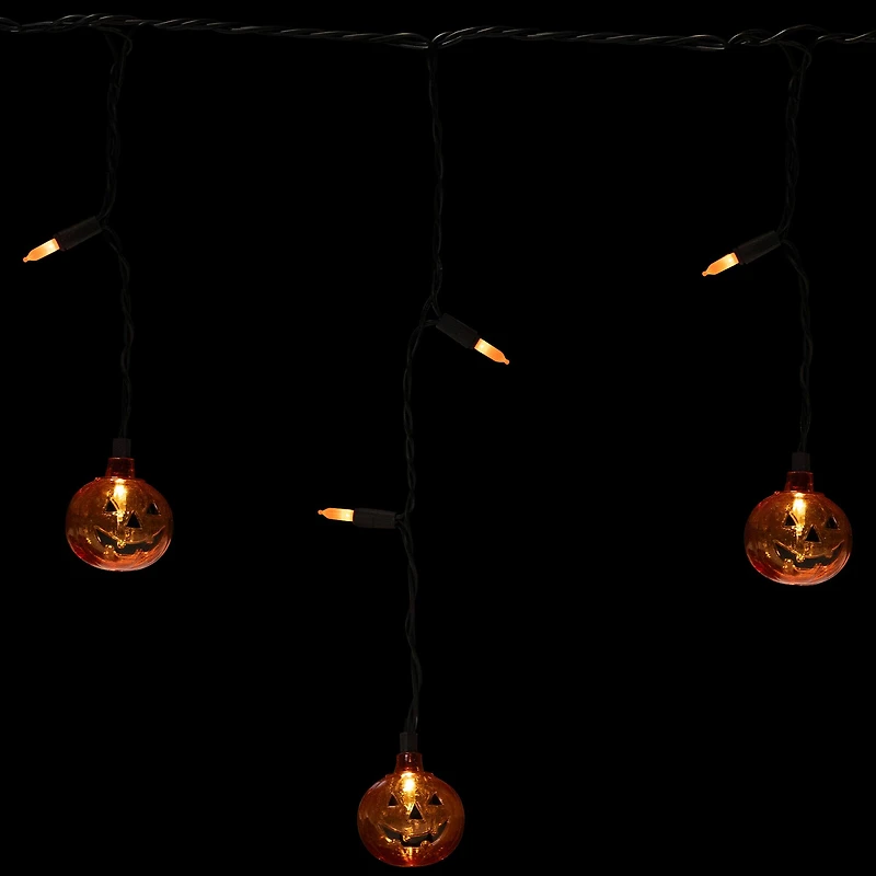 25ct. Jack-o'-Lantern Orange LED Curtain Icicle String Lights