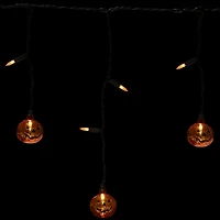 25ct. Jack-o'-Lantern Orange LED Curtain Icicle String Lights