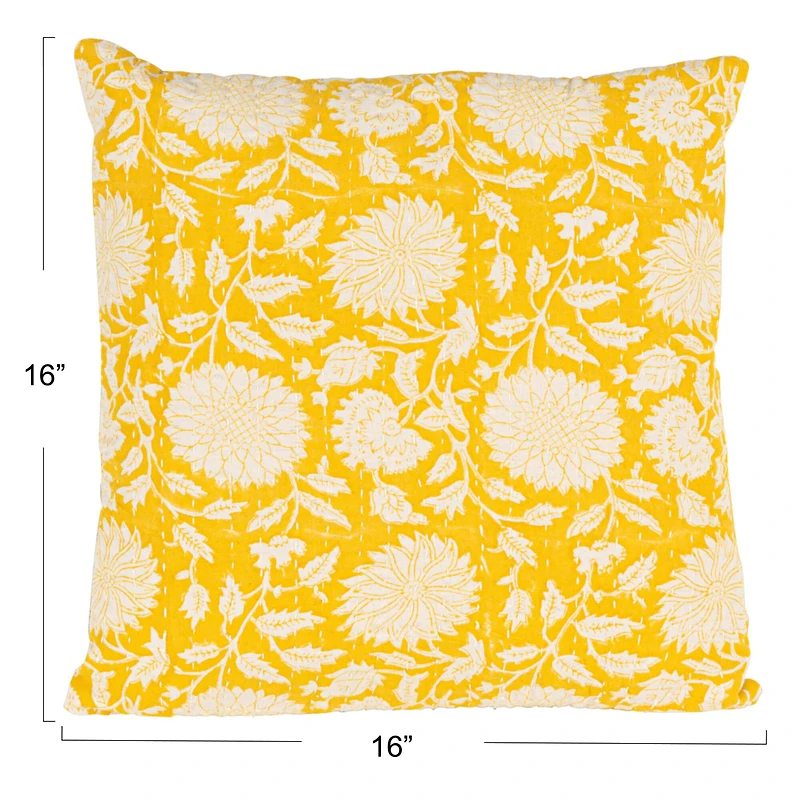 Hello Honey® 16" Yellow & White Floral Bock Print Accent Pillow