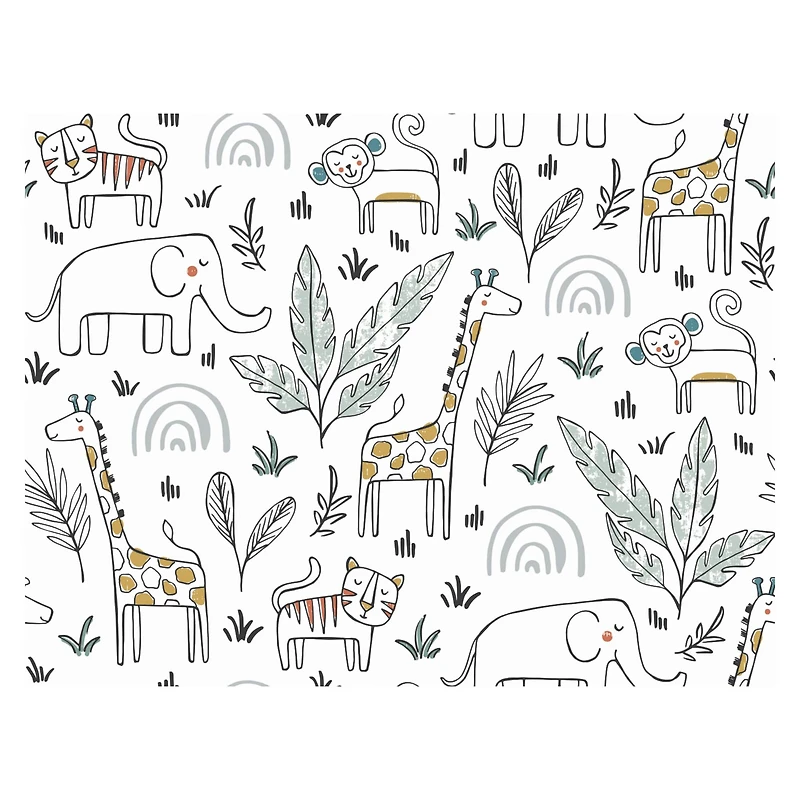 RoomMates White & Yellow Jungle Menagerie Peel & Stick Wallpaper