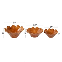 Natural Brown Flower Teak Wood Bowl Set