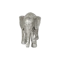 7" Silver Elephant Engraved Floral Sculpture