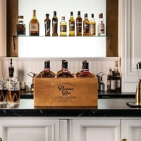 American Art Decor The Bourbon Bar Wood Crate Bottle Holder with Metal Handles - 7" x 14" x 8"