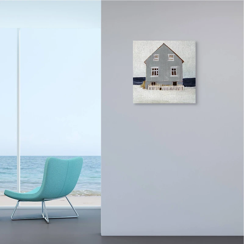 Stupell Industries Winter Beach House Landscape Cool Coast Line Canvas Wall Art