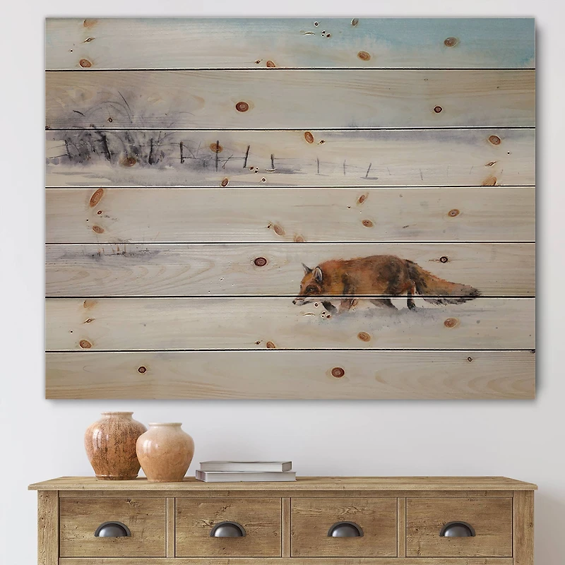 Designart - Red Fox Running In White Snow I